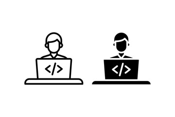 programmer icon with laptop in line and solid styles vector