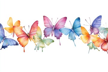 Wall Mural - a cluster of colorful butterflies perched on a white background, perfect for adding a pop of color t