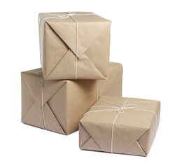 Wall Mural - Parcels wrapped in kraft paper isolated on white