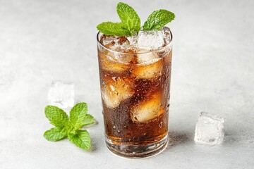 Poster - Freshly brewed iced tea served over ice with mint leaves, perfect for hot summer days