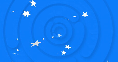 Wall Mural - image of white stars over circles on blue background