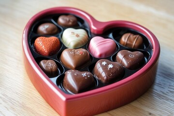 Wall Mural - A box of chocolates arranged in a heart shape on a table, perfect for romantic occasions