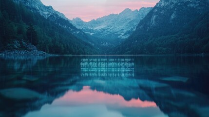 Wall Mural - A serene mountain lake scene with mountains in the background, great for travel or nature related projects