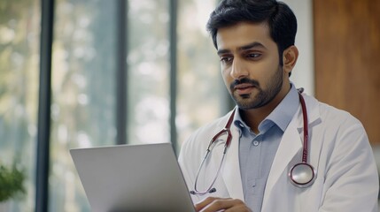 Wall Mural - A scientist or researcher working on a laptop in a laboratory setting