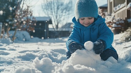 Sticker - A young child having fun in the snow, throwing and catching snowballs