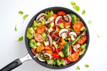 Canvas Print - A vegetable pan placed on a clean white table, ready for use or serving