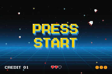 Wall Mural - press start insert a coin to continue .pixel art .8 bit game. retro game. for game assets .retro fut
