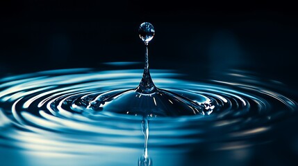 Fototapete - Water droplet impact, dark background, ripples, purity, splash