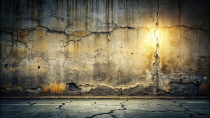 Poster - A dimly lit alleyway with a weathered, cracked wall and a broken pavement