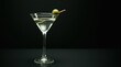 © Александр Бердюгин - An elegant clear martini with a green olive garnish, set on a black surface, evoking refined cocktail allure and upscale bar ambiance.