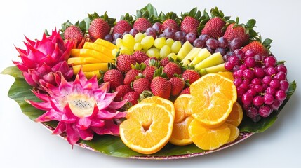 Wall Mural - Colorful fruit platter, vibrant arrangement, studio shot, healthy snack