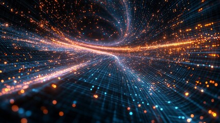 Wall Mural - abstract digital landscape with glowing particles swirling in a cosmic background