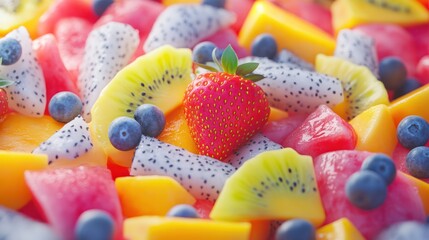 Wall Mural - Colorful summer fruit salad close-up