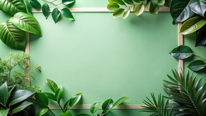 Aufkleber - Lush Greenery Frame Enhances a Pale Green Background, Perfect for Nature-Inspired Designs and Projects