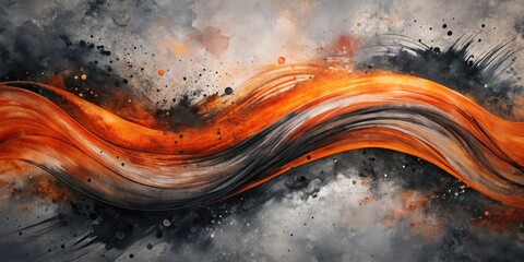 Leinwandbilder - Abstract Orange and Black Wave Painting Dynamic Swirls of Color and Texture on a Textured Background