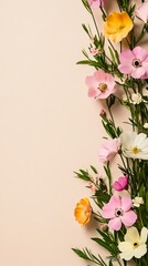 Wall Mural - Elegant Minimalist line art of blooming flowers over a subtle pastel gradient from yellow to pink perfect spring essence 