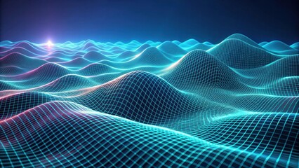 Aufkleber - Abstract Digital Landscape Glowing Cyan Gridded Terrain with Subtle Pink Hues Under a Bright Light Source