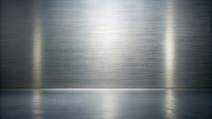 Aufkleber - Sleek Brushed Metal Wall and Reflective Floor Studio Background Ideal for Product Displays and Modern Designs