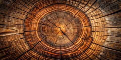 Aufkleber - Intricate concentric rings of aged wood, revealing a detailed cross-section of a tree trunk, showcasing the beauty of natural textures and patterns