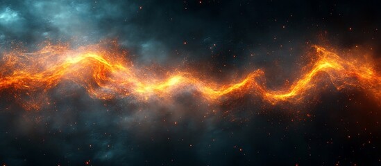 Wall Mural - fiery energy wave illuminating a dark cosmic background with sparkles of light