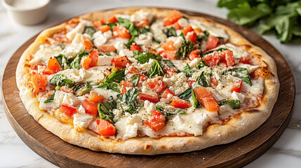 Poster - delicious vegan pizza topped with fresh vegetables and herbs