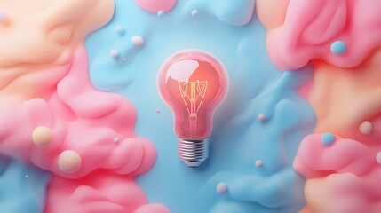 Wall Mural - colorful abstract background with a glowing light bulb, symbolizing creativity and ideas