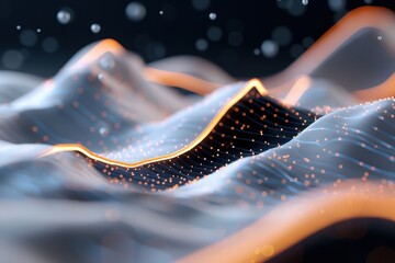 Wall Mural - Abstract Digital Waves with Glowing Lines and Particles Creating a Futuristic Background for Technology Themes