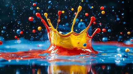 Poster - Vibrant paint splash crown, dark background, studio shot, advertising