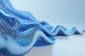 Wall Mural - abstract wave pattern with blue fabric texture and tiny metallic dots creating a modern visual backg