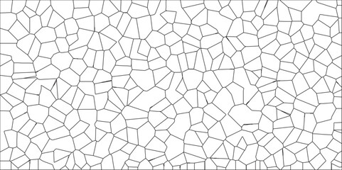 White abstract voronoi diagram retro tiles pattern broken glass geometric shapes crystalize quartz seamless pattern vintage vector background.White color Broken Stained-Glass Background with black lin
