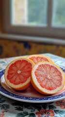 Wall Mural - Vibrant Grapefruit Slices on a Plate