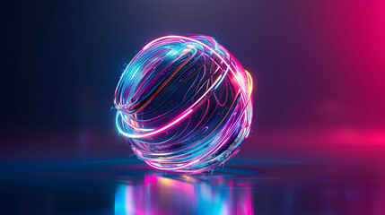 Wall Mural - abstract 3d sphere: a mesmerizing 3d sphere rendered in vivid pink, blue and orange neon glows. the 