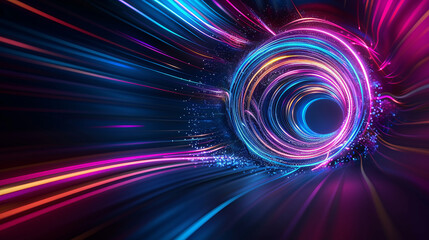Wall Mural - neon vortex tunnel: abstract digital art depicting a vibrant, swirling neon tunnel of pink, blue, an
