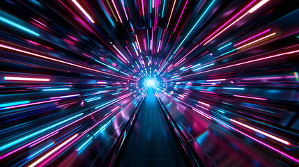 Wall Mural - neon tunnel: speed and light converge in this abstract image of a neon-lit tunnel, radiating vibrant