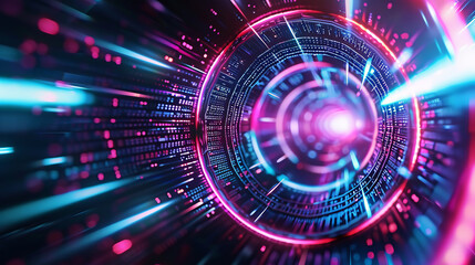 Wall Mural - cybernetic vortex: a mesmerizing digital art piece depicting a vibrant, neon-lit vortex of data stre