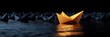 © Margarita - Golden Paper Boat Leading Black Fleet on Dark Background