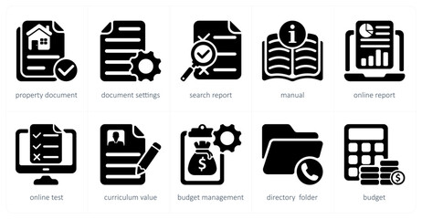 Wall Mural - A set of 10 business icons as property document, document settings, search report