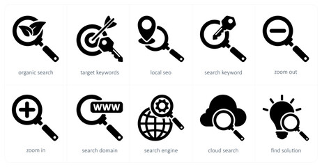 Wall Mural - A set of 5 seo icons as organic search, target keywords, local seo