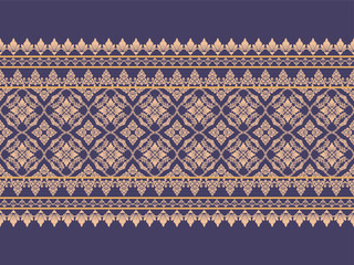 Wall Mural - loral damask pattern on blue background, embroidery design for texture, fabric clothing, wrapping, wallpaper and decoration