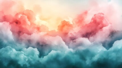 Wall Mural - Colorful cloudscape, sunrise, aerial view, peaceful