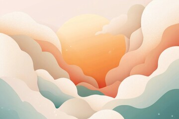 Wall Mural - Elegant flat vector design of a serene sky, featuring soft clouds and a soothing color palette, perfect for backgrounds and digital art.