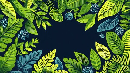 Wall Mural - Vibrant green foliage surrounds dark background creating lush frame perfect for text. AI Generated