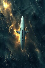 Wall Mural - solitary spaceship journey through cosmic nebula