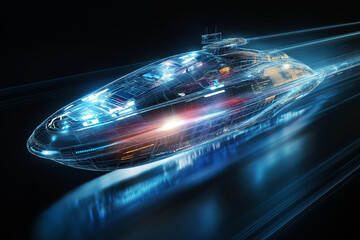 Wall Mural - bon voyage of futuristic digital ship