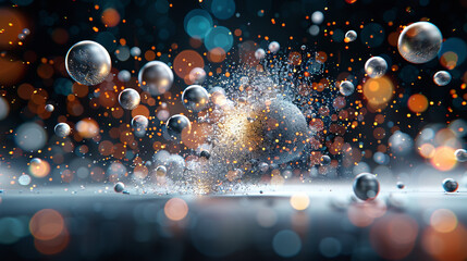 Wall Mural - abstract atomic collision: a mesmerizing abstract image depicting a collision of metallic spheres, s