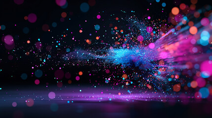 Wall Mural - cosmic burst: an explosion of vibrant, multicolored particles illuminates the darkness, creating a m