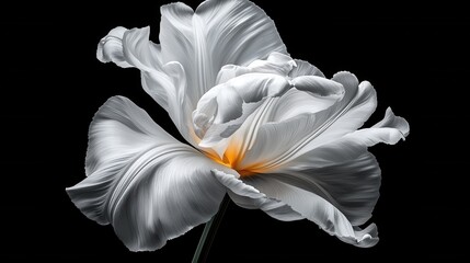 Wall Mural - Elegant White Flower with Delicate Petals and Glowing Center on Black Background