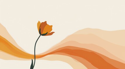 Wall Mural - A simple illustration of a single flower on a soft peach background.