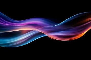 Poster - Vibrant abstract waves of light in red, pink, orange, and blue tones on a dark background. Dynamic motion, energy flow, and futuristic design concept.