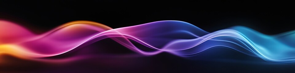 Poster - Vibrant abstract waves of light in red, pink, orange, and blue tones on a dark background. Dynamic motion, energy flow, and futuristic design concept.